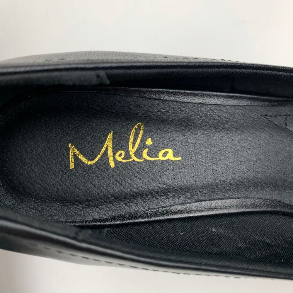 Melia Wedge Heels Slip On Black Leather Shoes Women's 9 - Picture 5 of 11